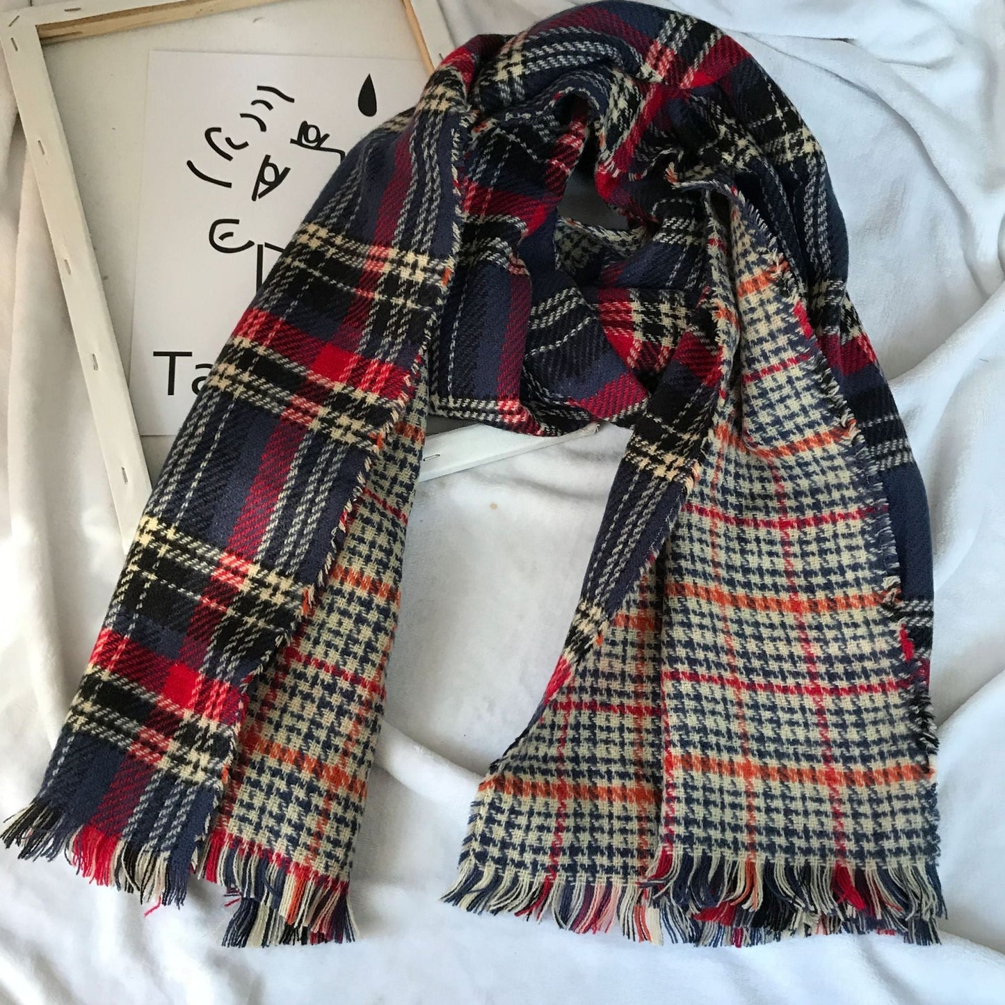 Luxury British Checkered Tassel Scarf | Double-Sided Cashmere Shawl
