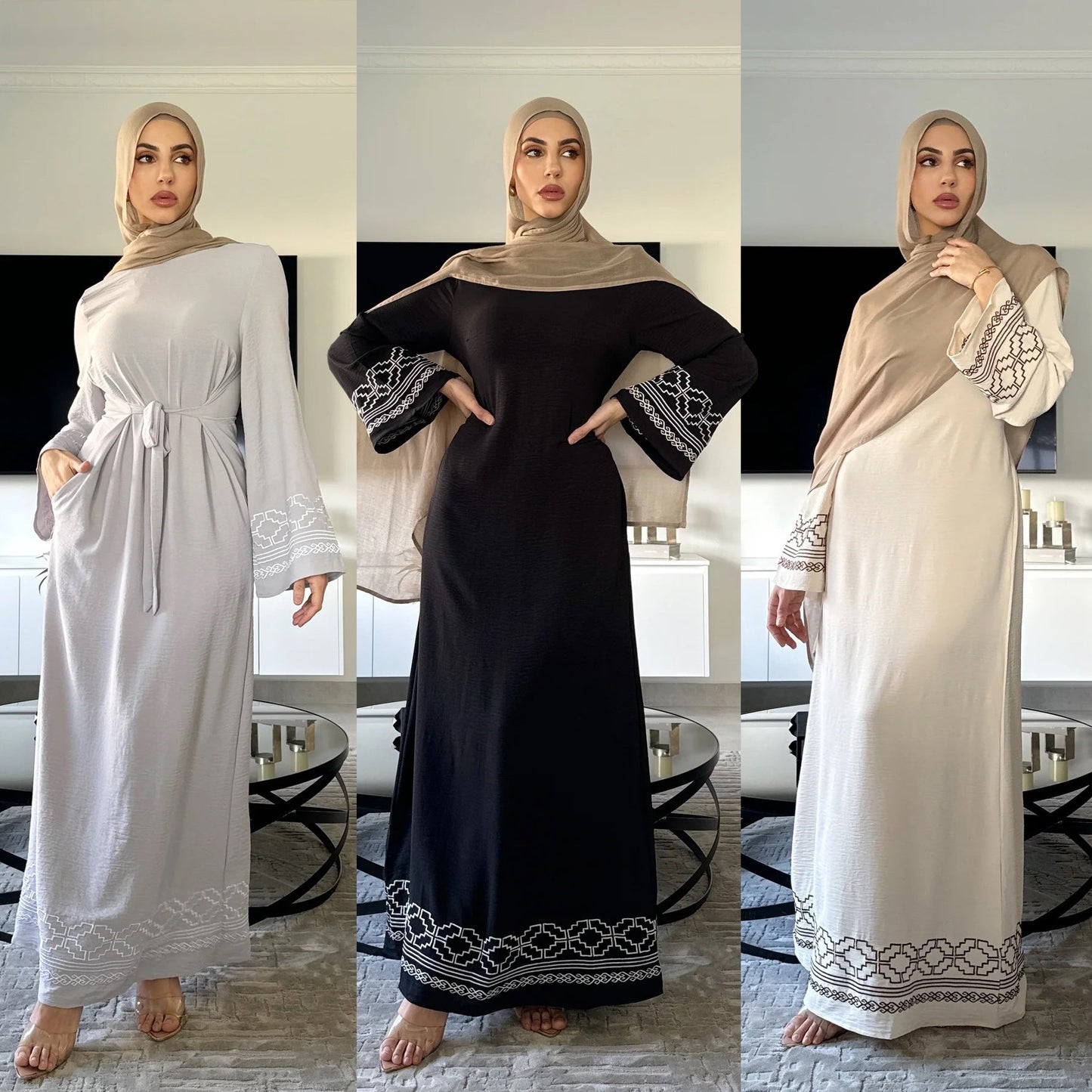 Women's Embroidered Modest Muslim Dress - Premium Elegant Abaya