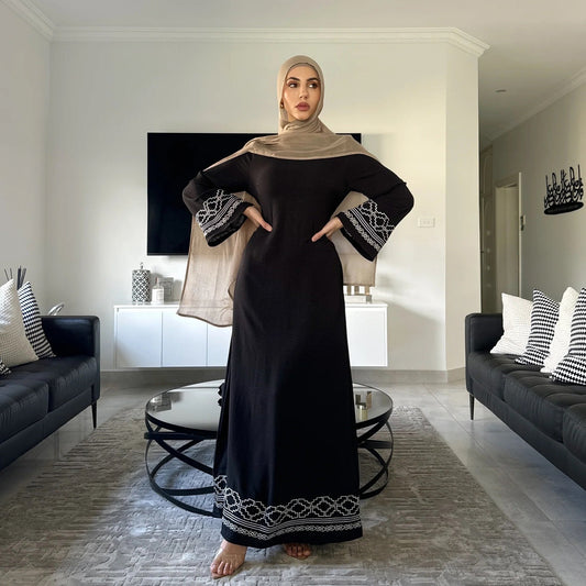 Women's Embroidered Modest Muslim Dress - Premium Elegant Abaya