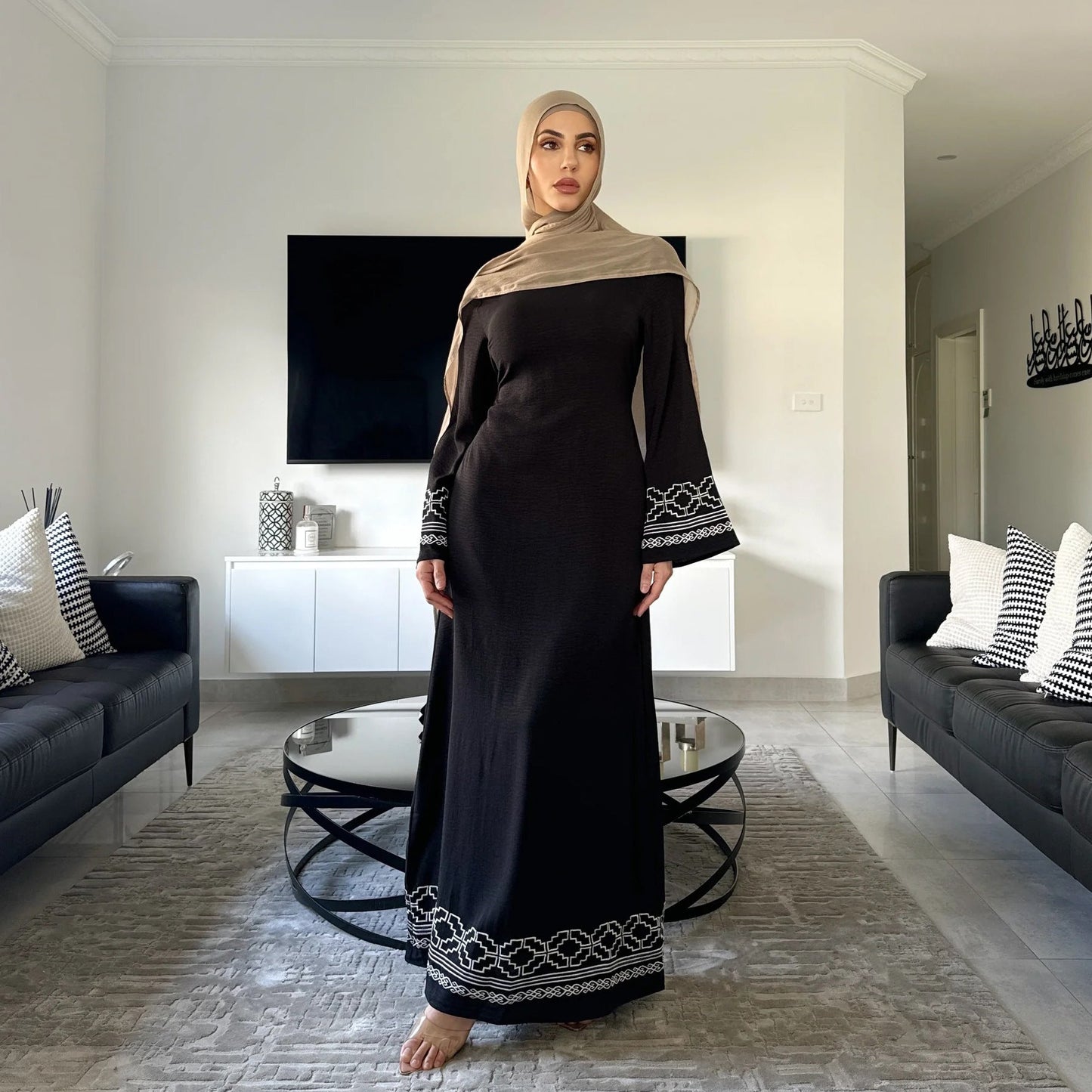 Women's Embroidered Modest Muslim Dress - Premium Elegant Abaya
